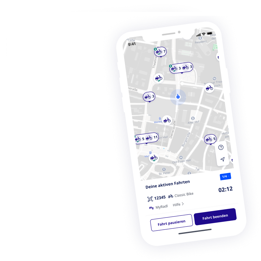 nextbike App Phone Mockup - Map - Active Ride